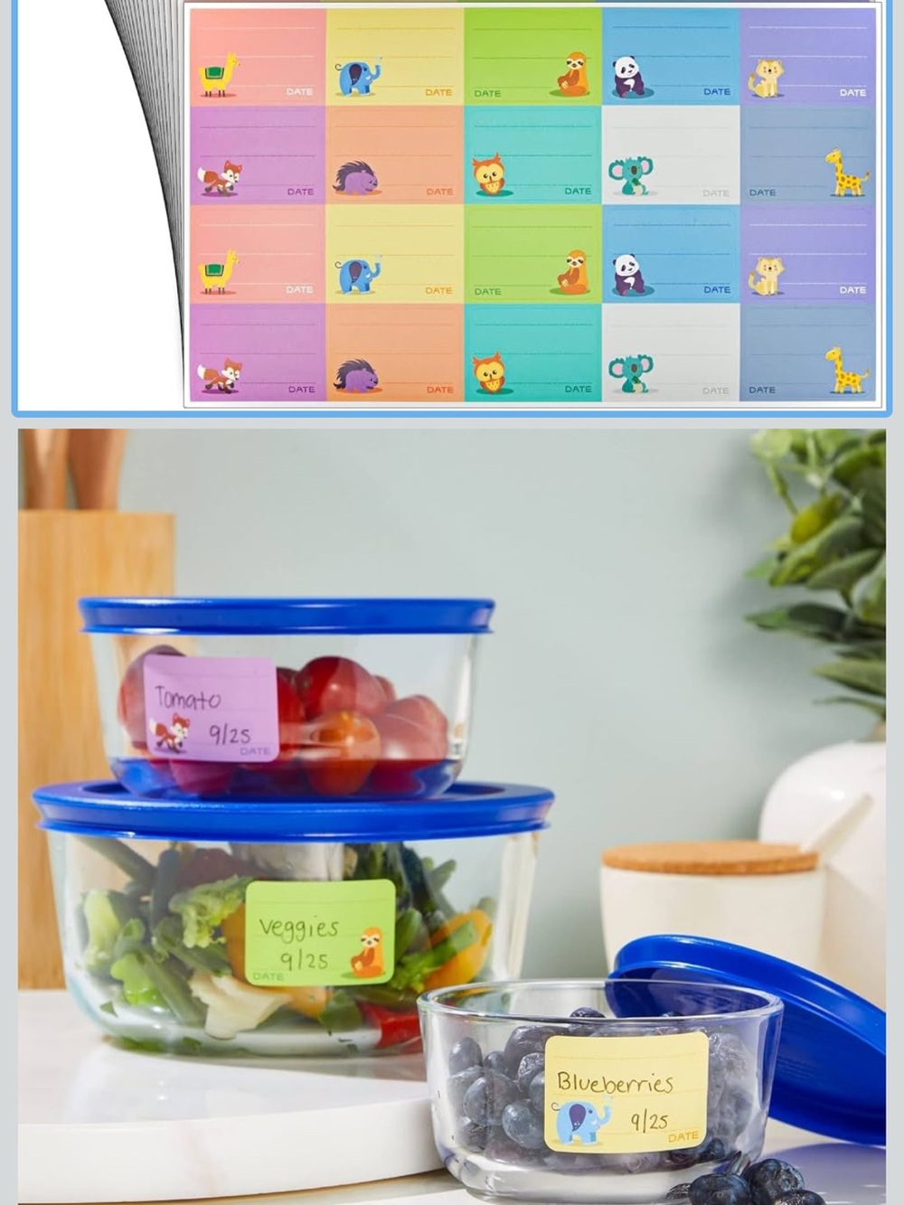 Daycare Food/Bottle Labels - Multicolor Animal Designs